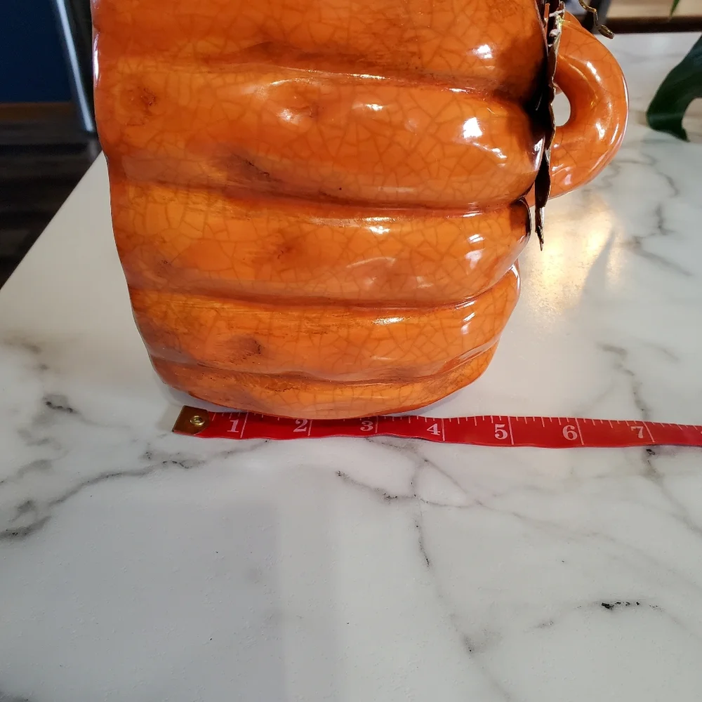 Ceramic Pumpkin with metal leaves
